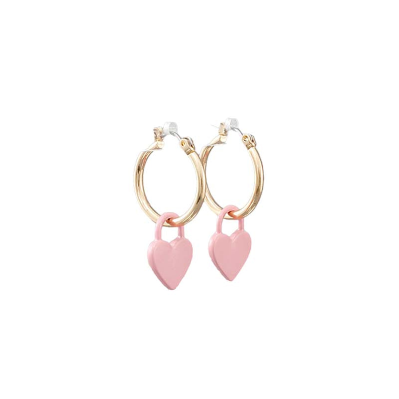 Gold Hoops with Pink Heart Earrings