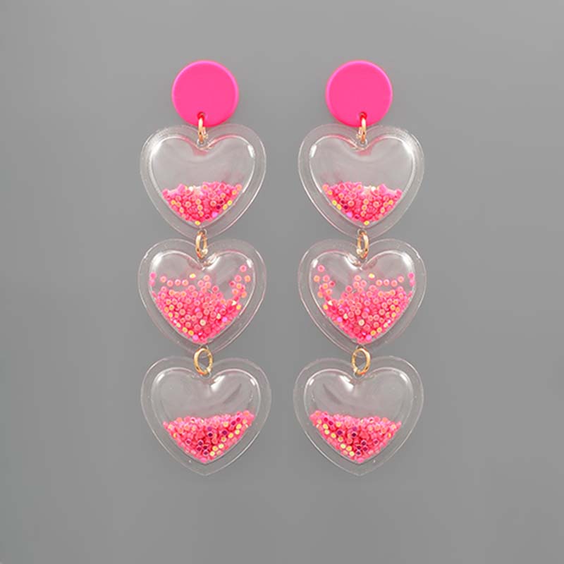 Bubble Glitter Filled Tri-Heart Earrings
