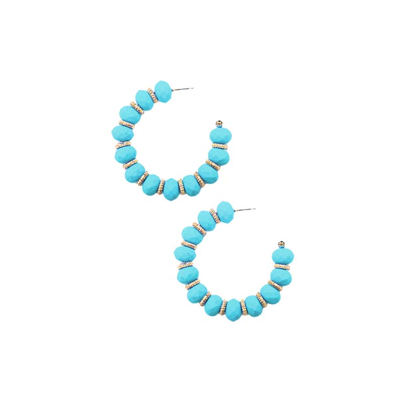 Turquoise Beaded Ball Hoop Earrings