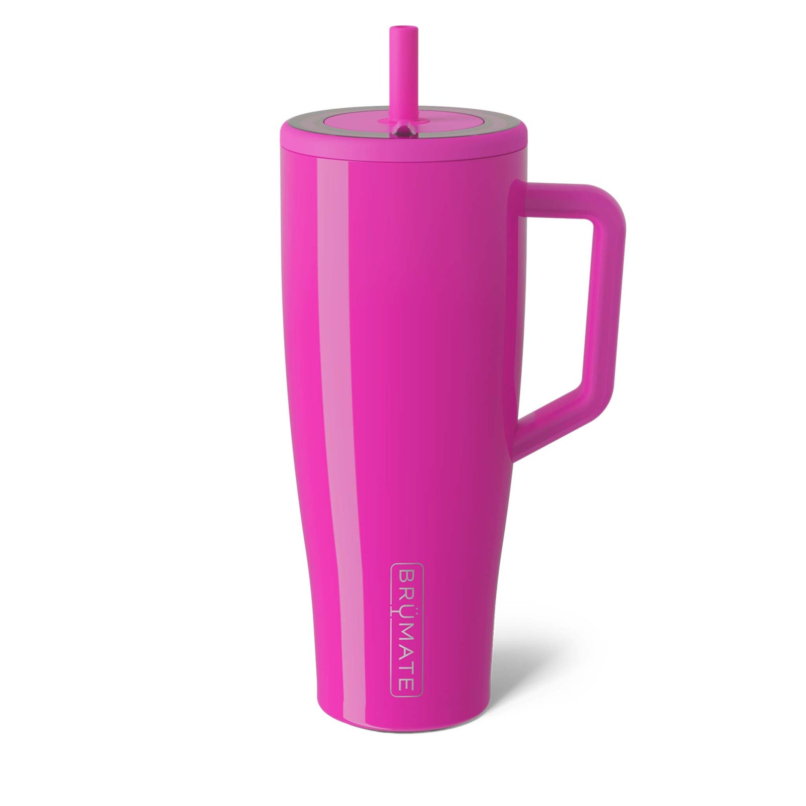 40oz Era Handled Tumbler in the newly released color, Vivid Magenta. Brumate's Era tumbler is leakproof and made for stress free sips on the go. It has a fully leakproof Ü-Turn™ lid that works for both cold and carbonated beverages, ColdKey™ metal straw for minimizing the amount of plastic sitting in your water, BevGuard™ technology to keep ice for 24+ hours, and a cup-holder friendly base so you can enjoy 40oz of your favorite beverage, free of leaks and spills.
