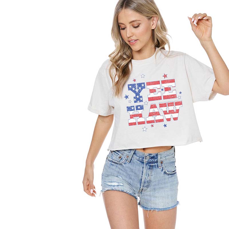USA Yee Haw Cropped Short Sleeve T-Shirt