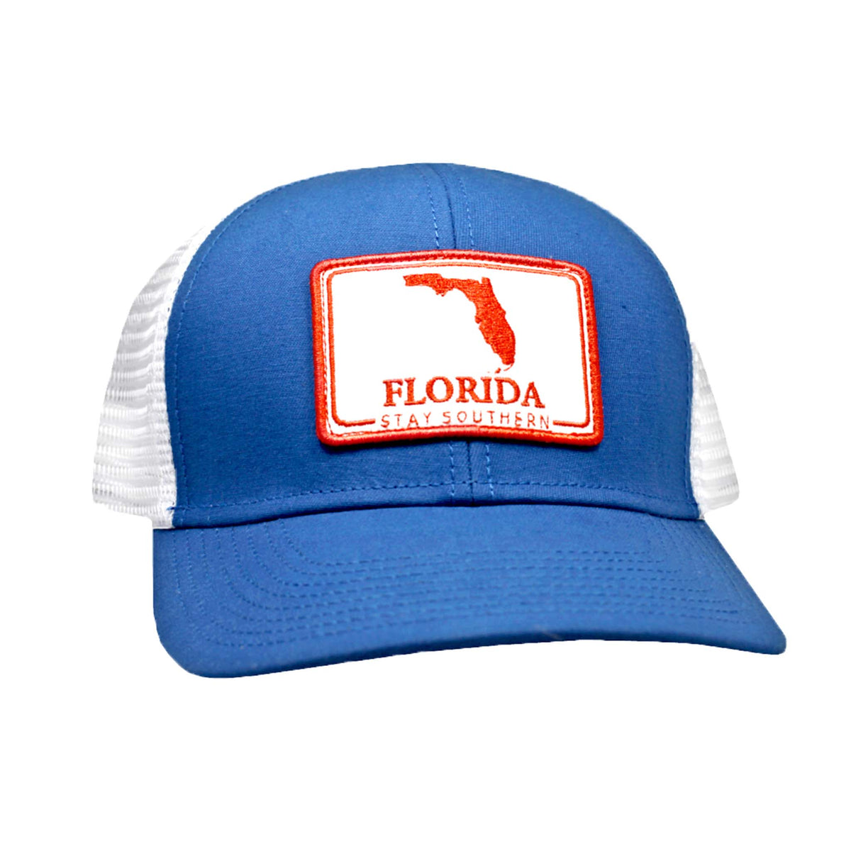 Florida Mesh Back Trucker Hat in Blue and Orange