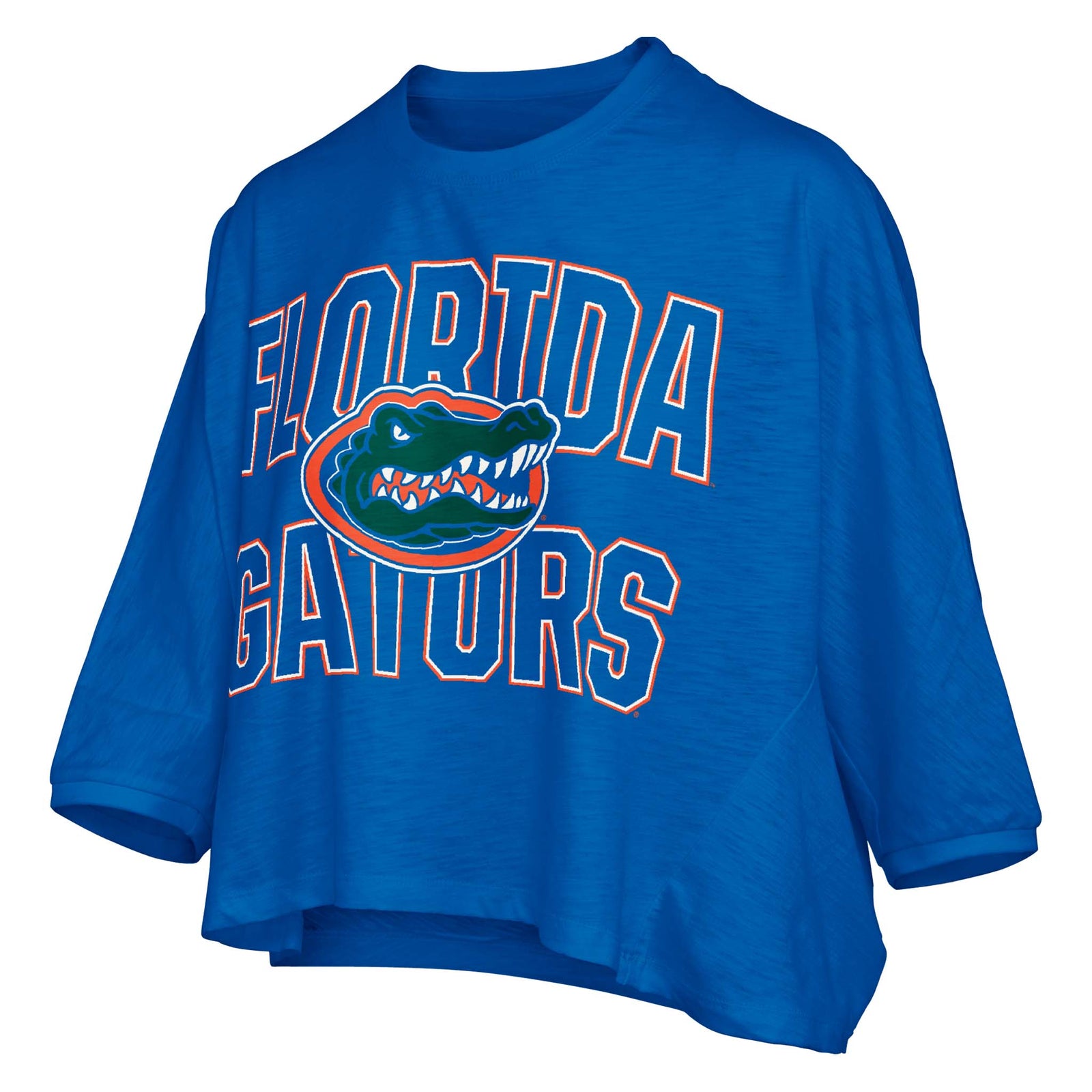 Royal blue oversized tee with “Florida Gators” text and green Gator head logo across the front.
