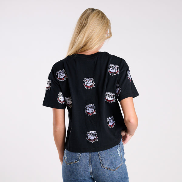 Georgia Bulldogs Allover Logo Cropped T-Shirt