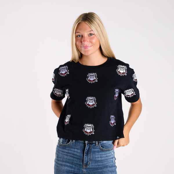 Georgia Bulldogs Allover Logo Cropped T-Shirt