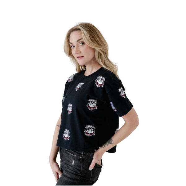 Georgia Bulldogs Allover Logo Cropped T-Shirt