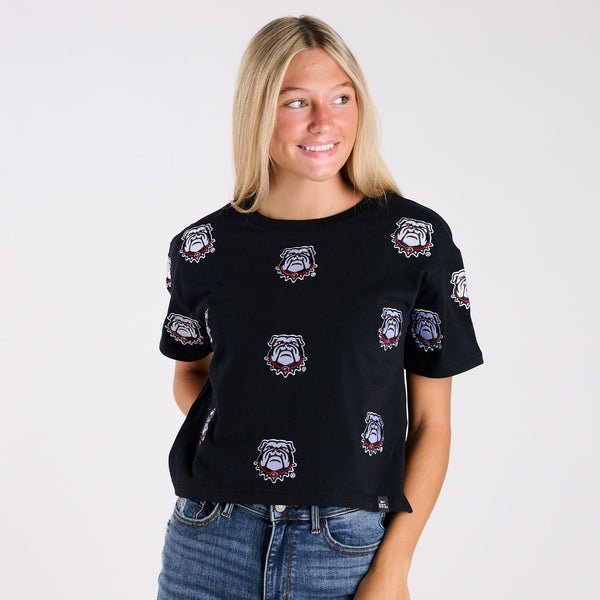 Georgia Bulldogs Allover Logo Cropped T-Shirt
