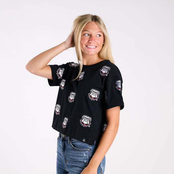 Georgia Bulldogs Allover Logo Cropped T-Shirt
