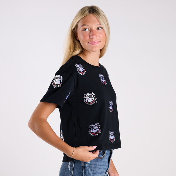 Georgia Bulldogs Allover Logo Cropped T-Shirt