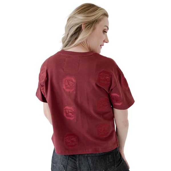 South Carolina Gamecocks Allover Logo Cropped T-Shirt