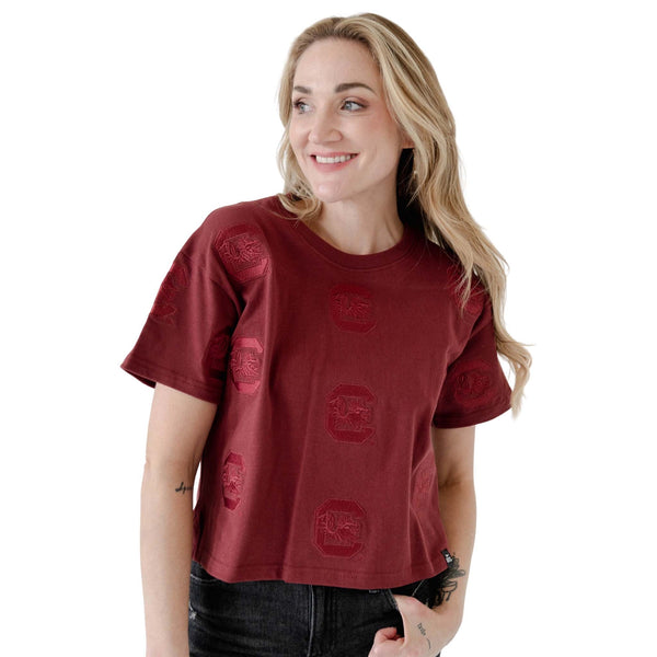 South Carolina Gamecocks Allover Logo Cropped T-Shirt
