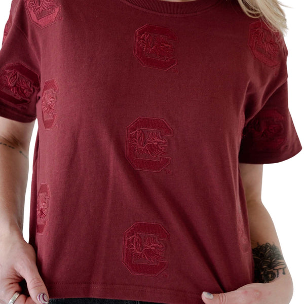 South Carolina Gamecocks Allover Logo Cropped T-Shirt