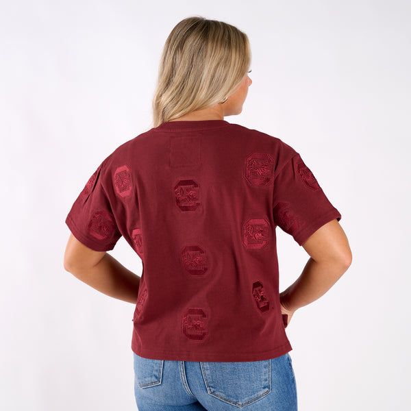 South Carolina Gamecocks Allover Logo Cropped T-Shirt