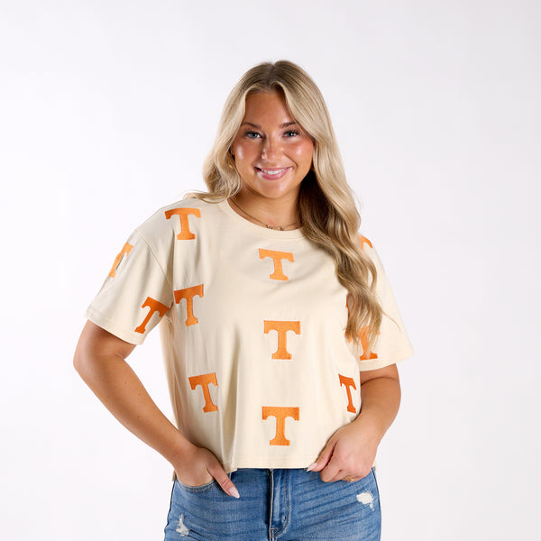 Tennessee Volunteers Allover Logo Cropped T-Shirt