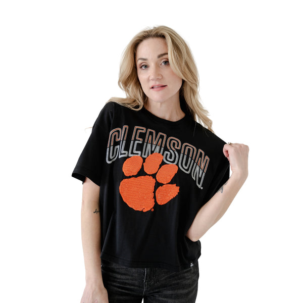 Clemson Tigers Sequin Paw Cropped T-Shirt