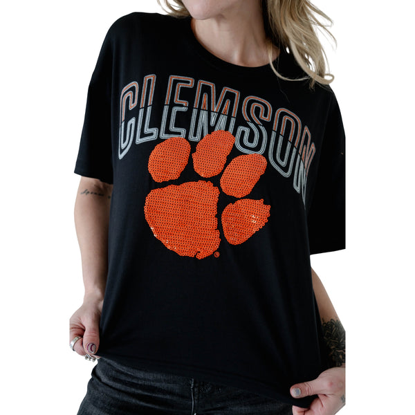 Clemson Tigers Sequin Paw Cropped T-Shirt