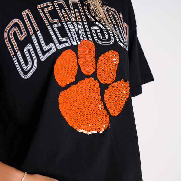 Clemson Tigers Sequin Paw Cropped T-Shirt