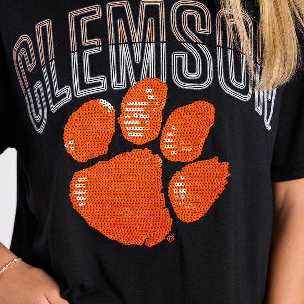 Clemson Tigers Sequin Paw Cropped T-Shirt