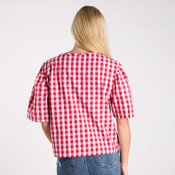 Georgia Bulldogs Gingham Puff Sleeve Top