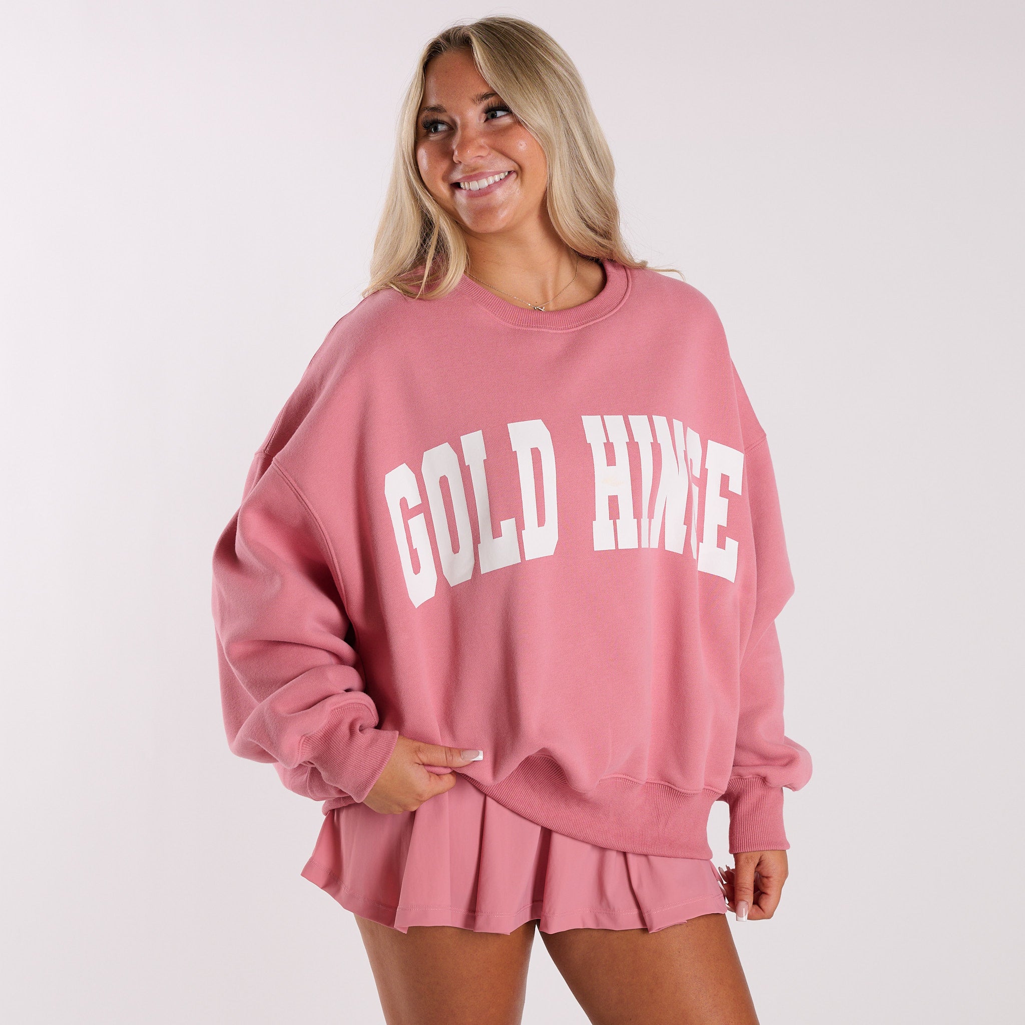 Gold Hinge Arch Crewneck Sweatshirt in Desert Rose | Palmetto Moon