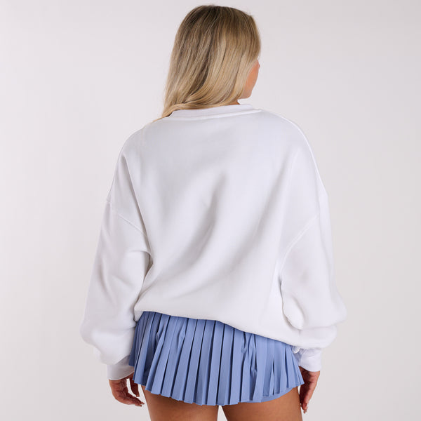 Gold Hinge Arch Crewneck Sweatshirt in White Periwinkle