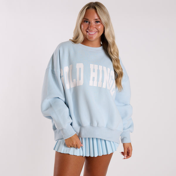 Gold Hinge Arch Crewneck Sweatshirt in Tranquility