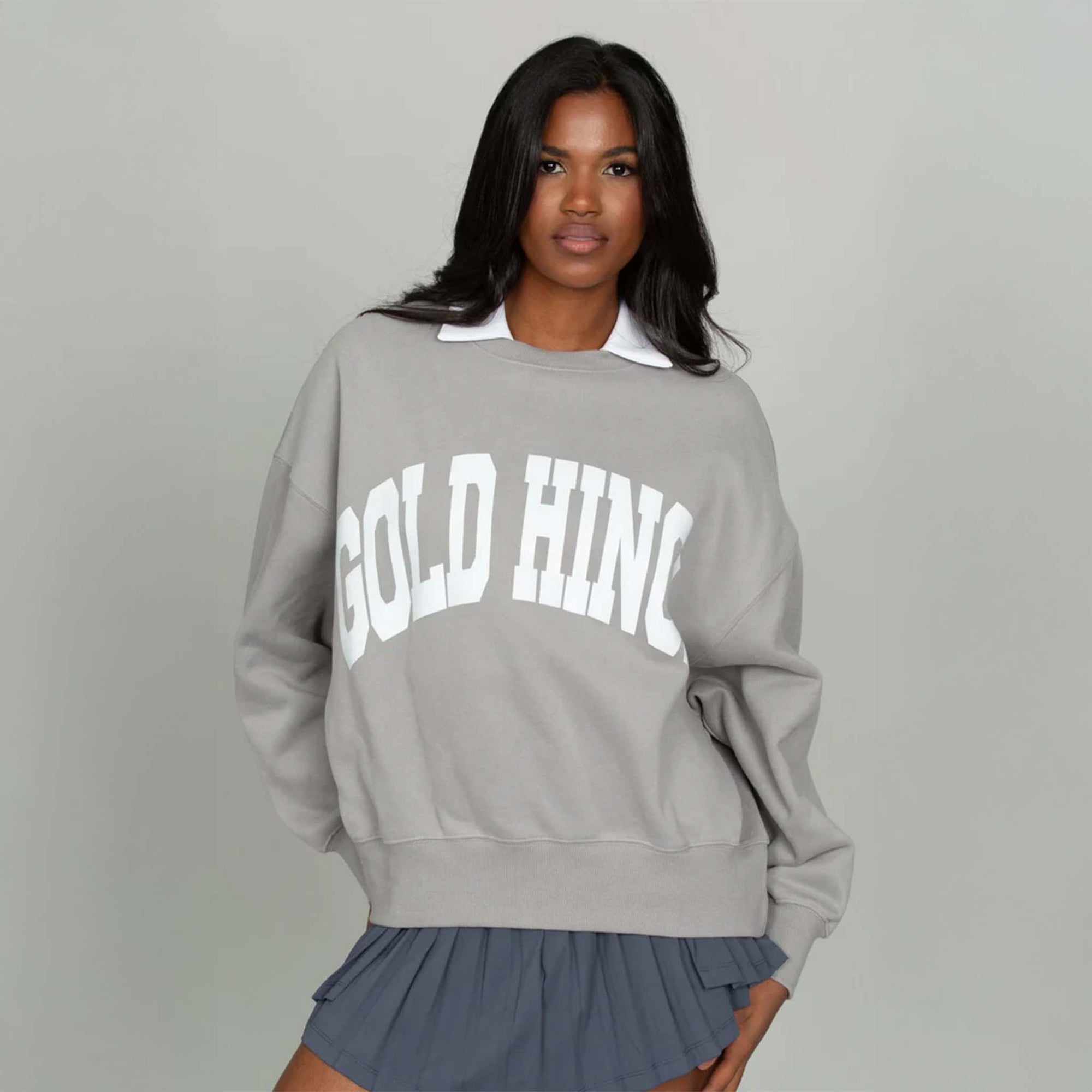 Gold Hinge Arch Crewneck in Grey