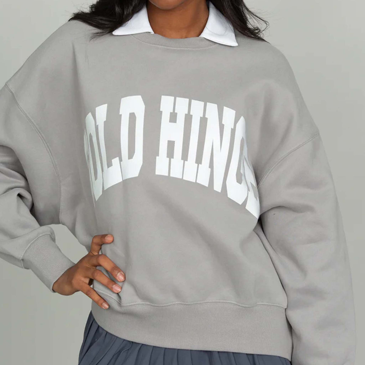 Gold Hinge Arch Crewneck in Grey