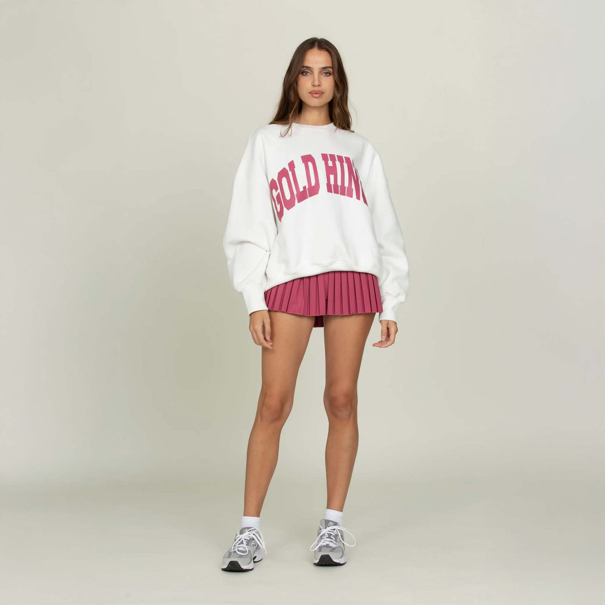 Gold Hinge Arch Crewneck in White Raspberry
