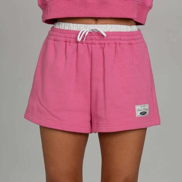 Double Waist Loose Sweat Shorts in Magenta