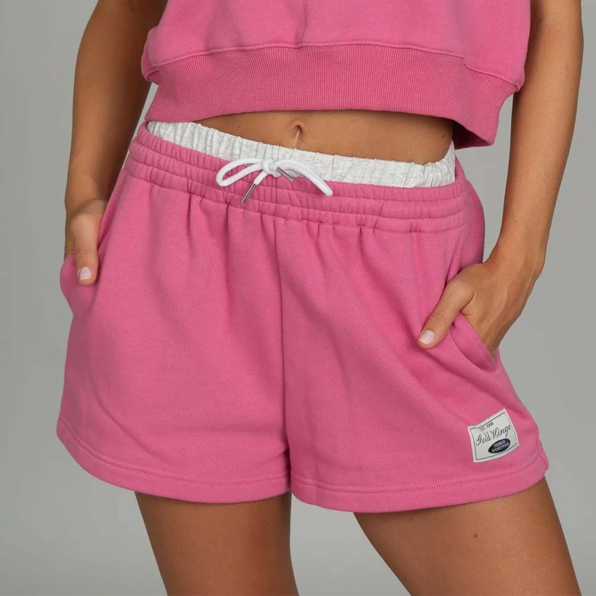 Double Waist Loose Sweat Shorts in Magenta