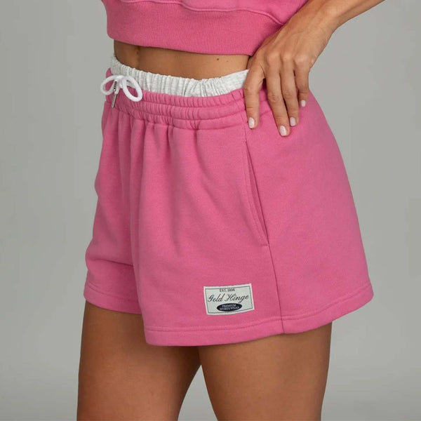 Double Waist Loose Sweat Shorts in Magenta