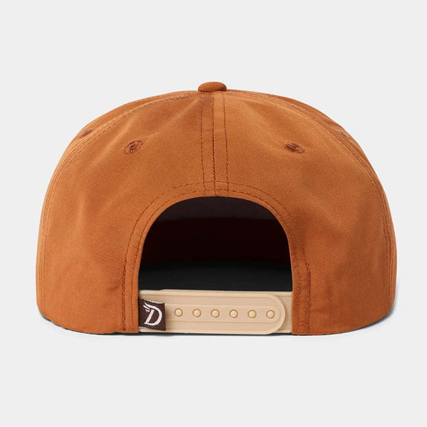 Back of Duck Camp orange clay colored hat with adjustable snapback closure.