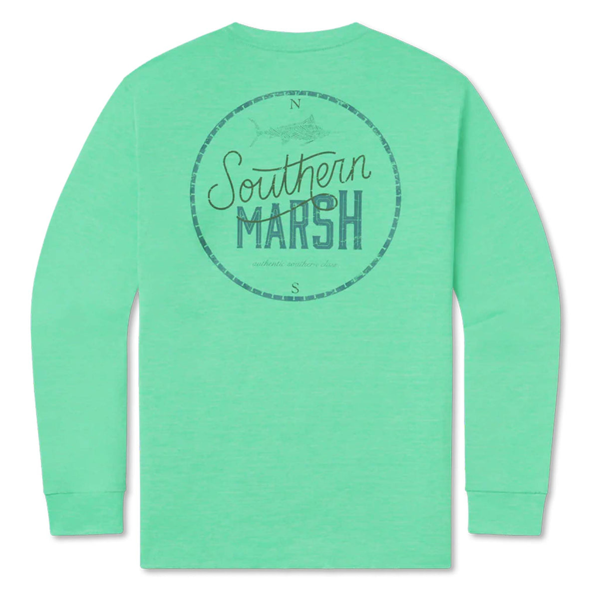 Green long-sleeve shirt with 'Southern Marsh' logo on a white background
