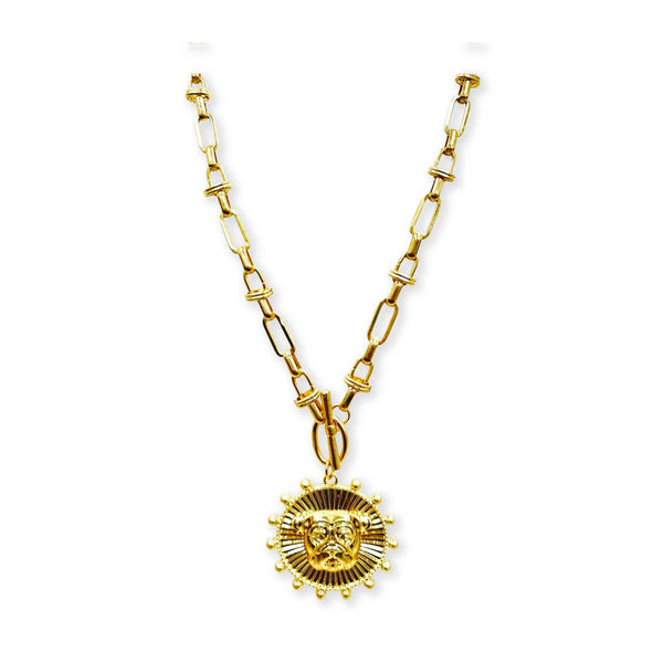 Bulldog Medallion Gold Necklace