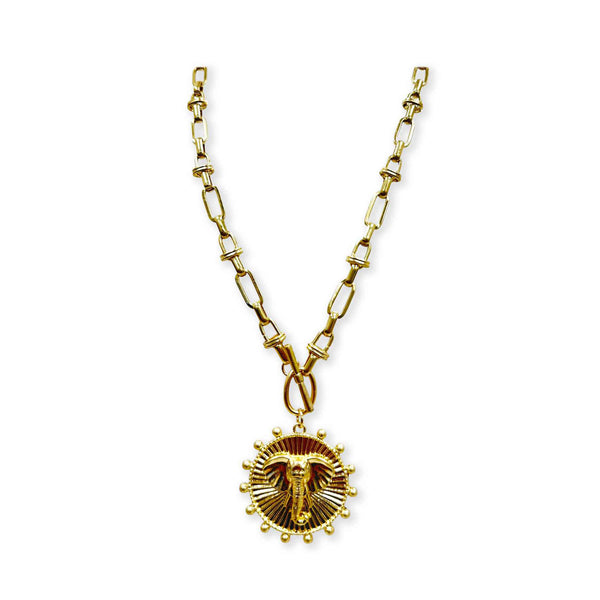 Elephant Medallion Gold Necklace