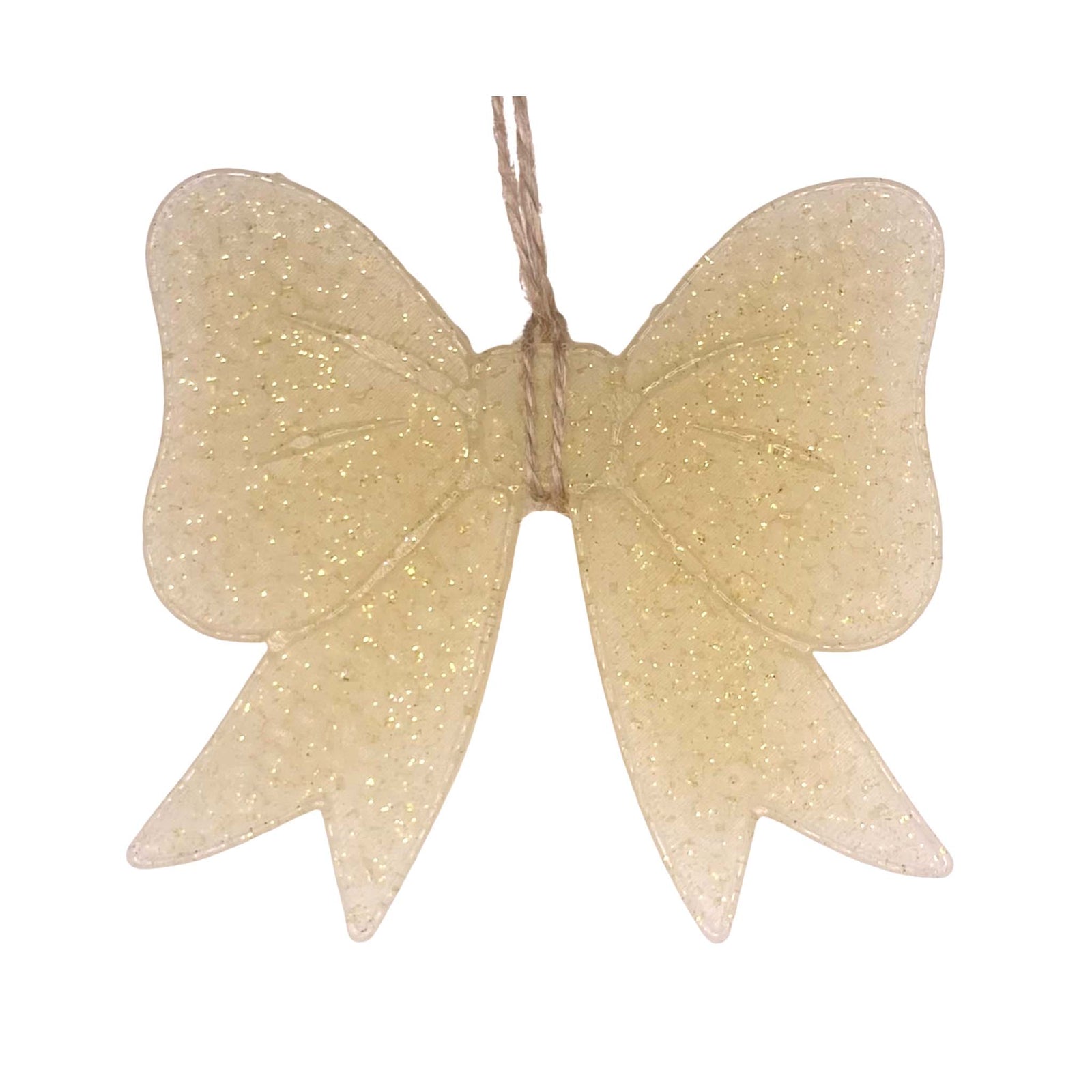 Funky Freshie Gold Sparkle Bow air freshener with glitter finish and twine hanger.