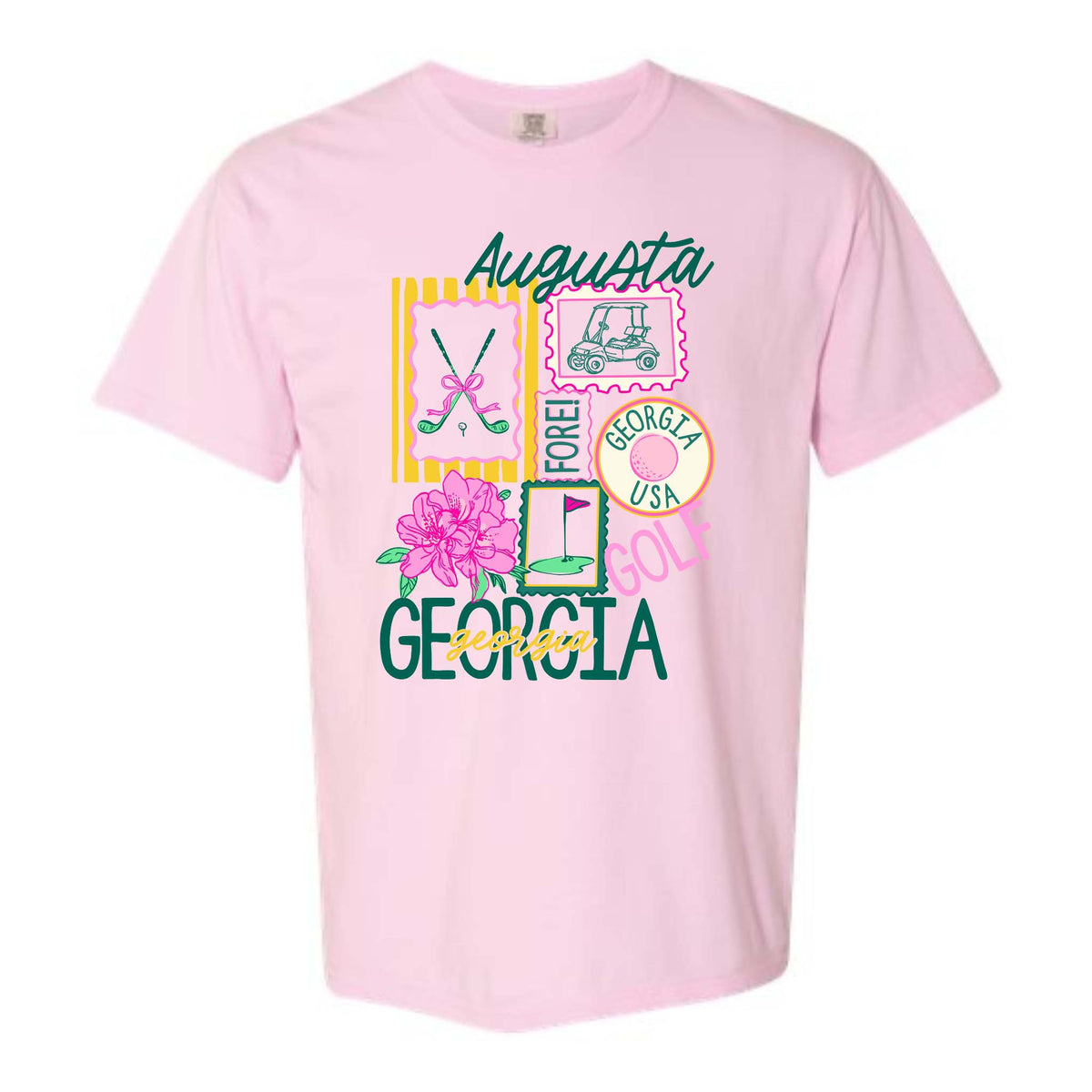 Dash Forward Golf Icon Collage Short Sleeve T-Shirt in blossom pink