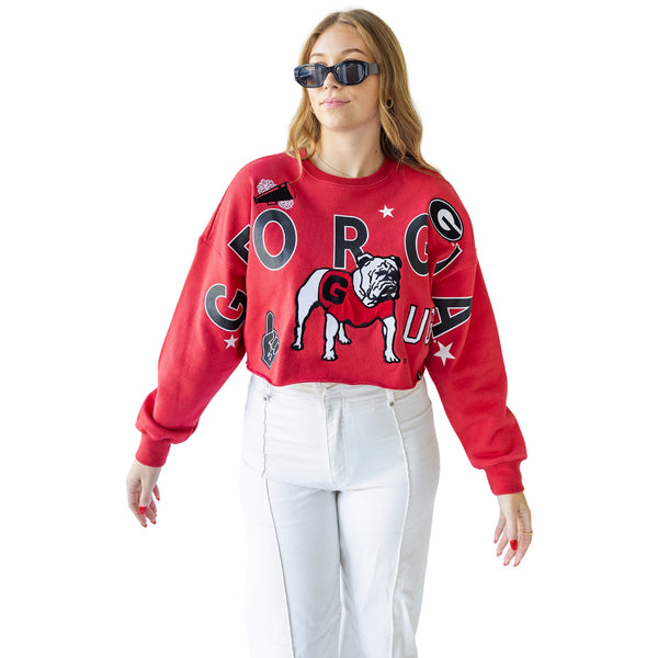 Georgia Bulldogs Vintage Collage Cropped Sweatshirt