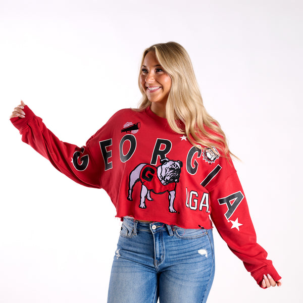 Georgia Bulldogs Vintage Collage Cropped Sweatshirt