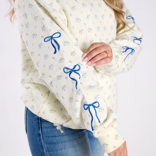 Blue Floral Bow Hoodie