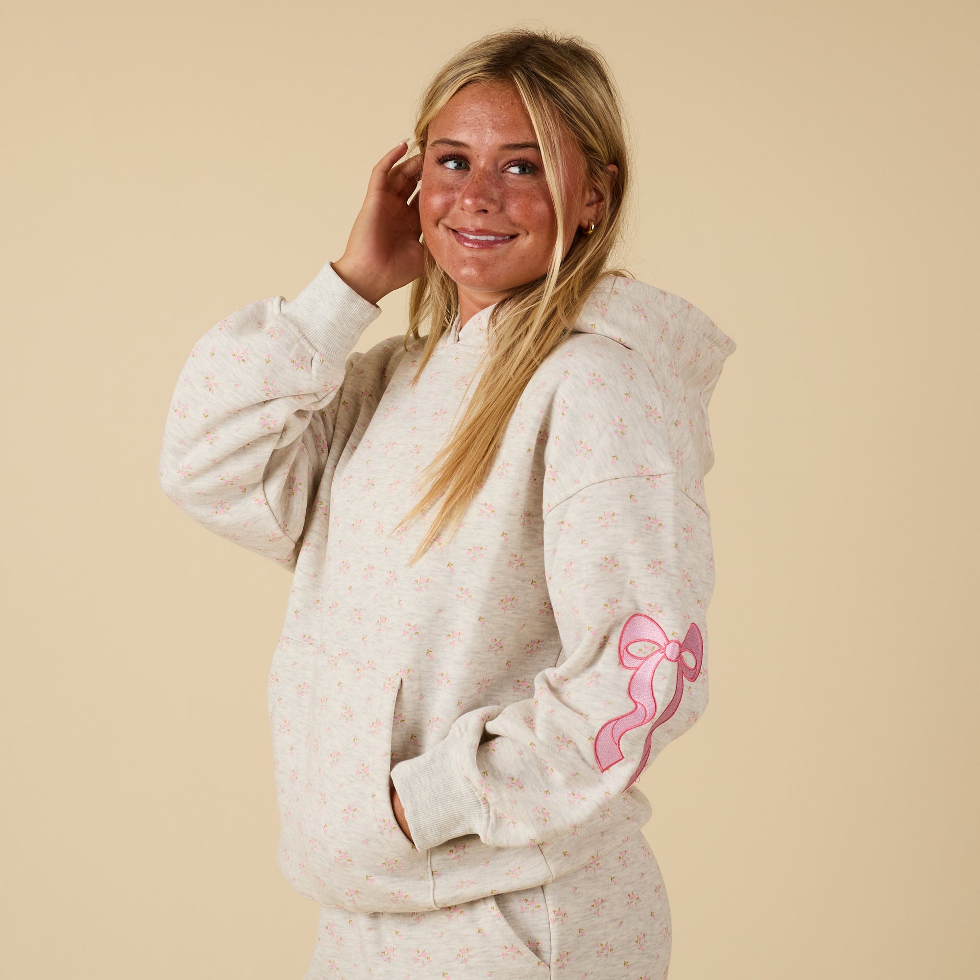 Pink Bow Ditsy Print Hoodie