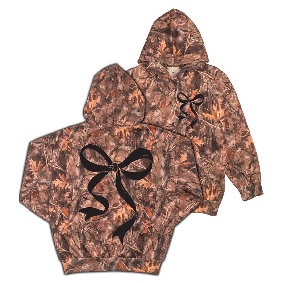 Simply Southern Bow Camo Hoodie with camo pattern, large bow graphic on back, and small bow accent on front.