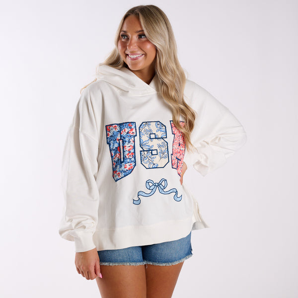 USA Floral Fill Hoodie in White