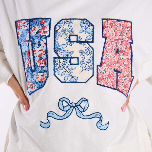 USA Floral Fill Hoodie in White