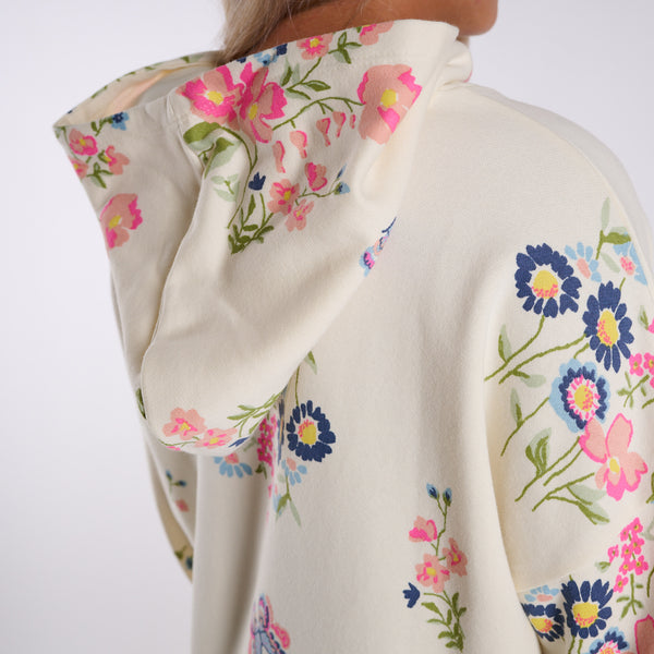 Oversized Floral Hoodie in Ivory