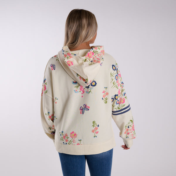 Oversized Floral Hoodie in Ivory