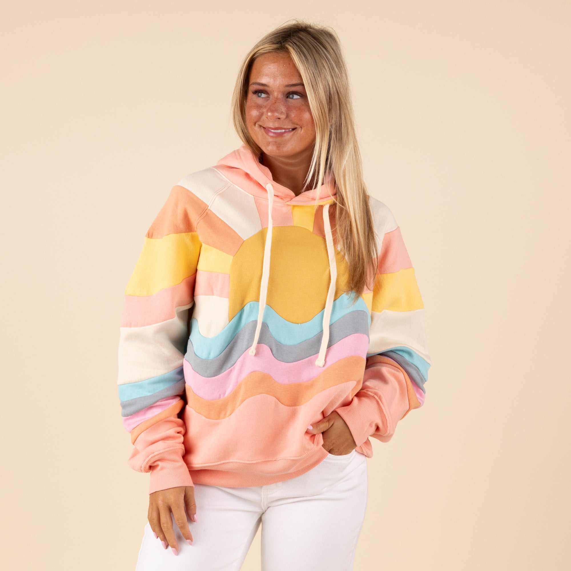 SOLY HUX Women's Long Sleeve Hoodie - Drawstring, Kangaroo Pocket, Casual Apricot Sweatshirt (Small)
