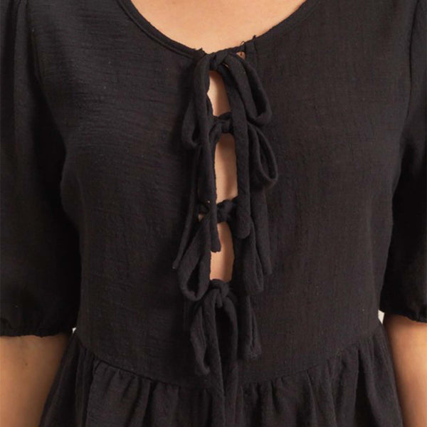 Tie front Babydoll Woven Short Sleeve Top