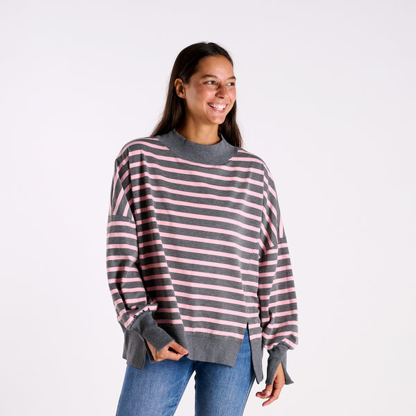 dark heather grey and pink 